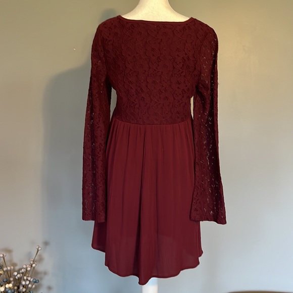 Others Follow Maroon Dress with Lace Sleeves, Size Medium - Picture 3 of 4
